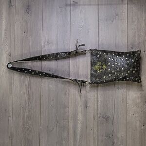 Bridget Shuster Brown Leather Brass Studded Crystal Crossbody Shoulder Bag Purse